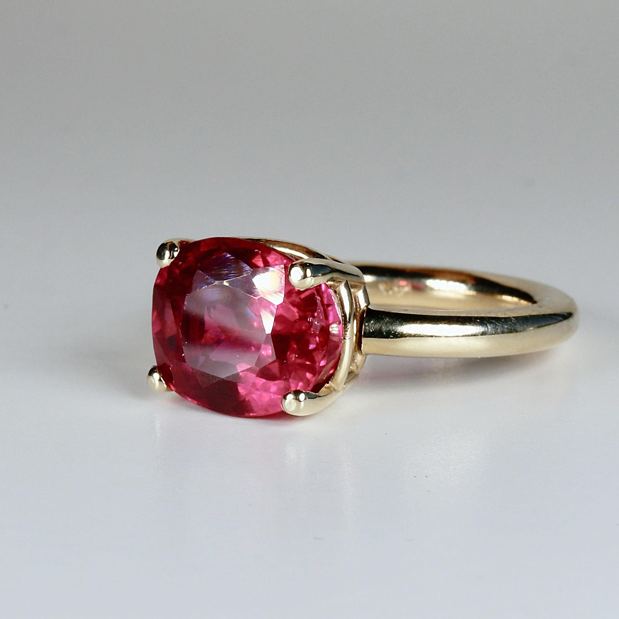 5.2 ct Weight Cushion Cut Lab Grown Ruby Ring 14k Gold, East West Ruby Ring, Minimalist Solitaire Ring, Thick Band Ring, Anniversary Gift