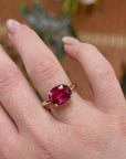 5.2 ct Weight Cushion Cut Lab Grown Ruby Ring 14k Gold, East West Ruby Ring, Minimalist Solitaire Ring, Thick Band Ring, Anniversary Gift