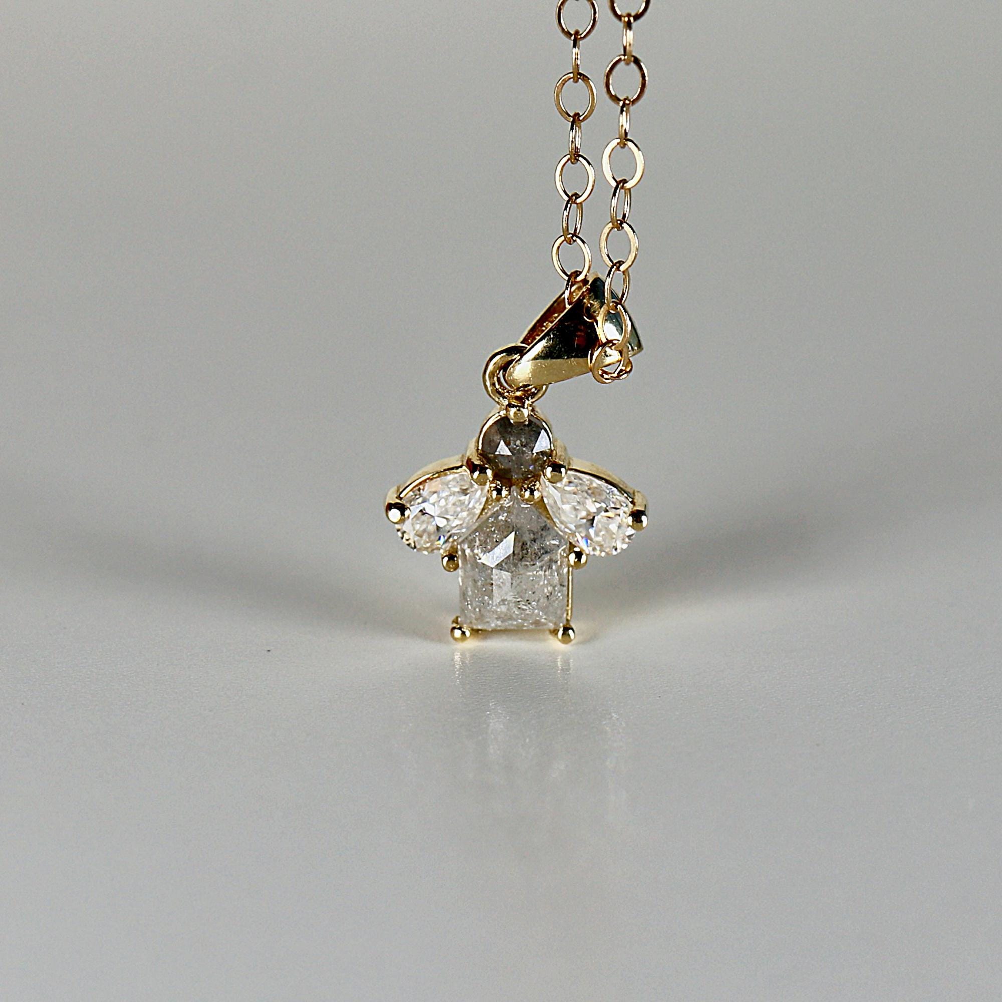 Salt and Pepper Diamond Necklace 14k Solid Gold, Dangling Fancy Cut Diamond Necklace, Gift For Her, Handmade Modern Jewelry
