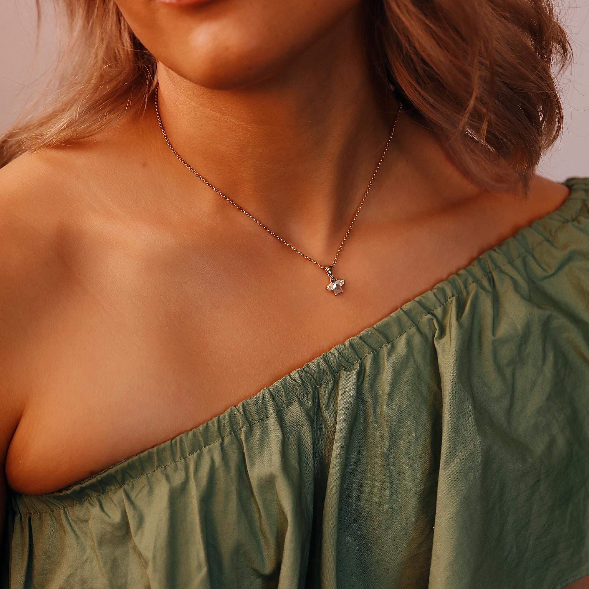 Salt and Pepper Diamond Necklace 14k Solid Gold, Dangling Fancy Cut Diamond Necklace, Gift For Her, Handmade Modern Jewelry