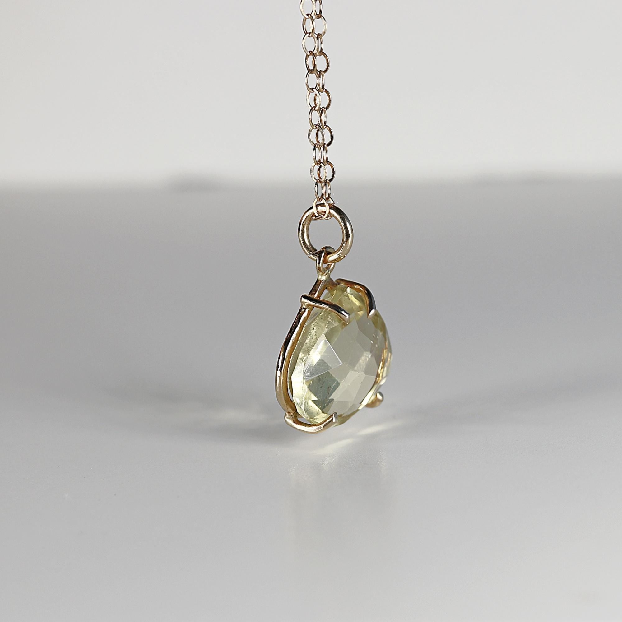 Lemon Topaz Necklace 14k Solid Gold, Minimalist Rose Cut Yellow Lemon Topaz Pendant Necklace, Mother's Day Gift for New Mom