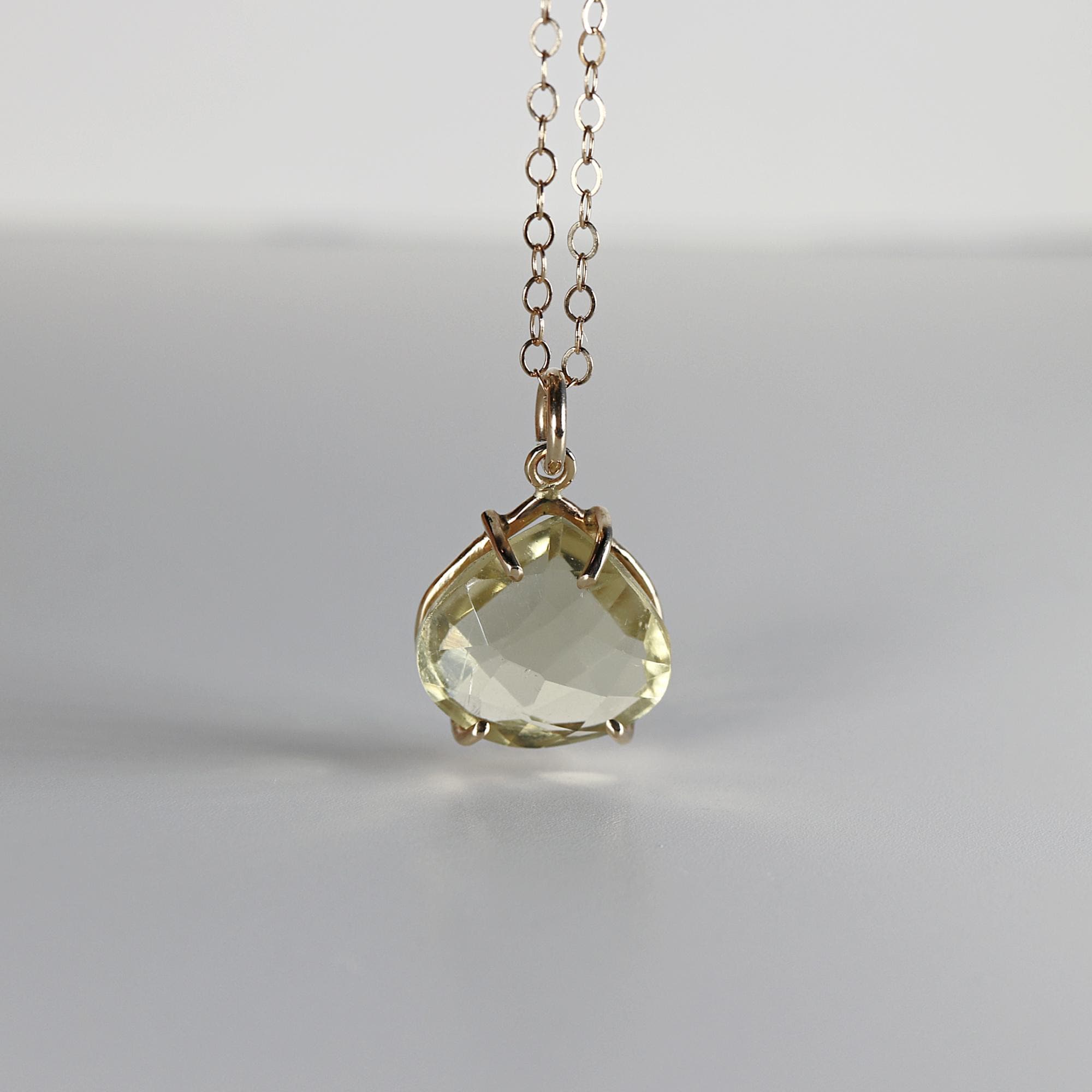 Lemon Topaz Necklace 14k Solid Gold, Minimalist Rose Cut Yellow Lemon Topaz Pendant Necklace, Mother's Day Gift for New Mom