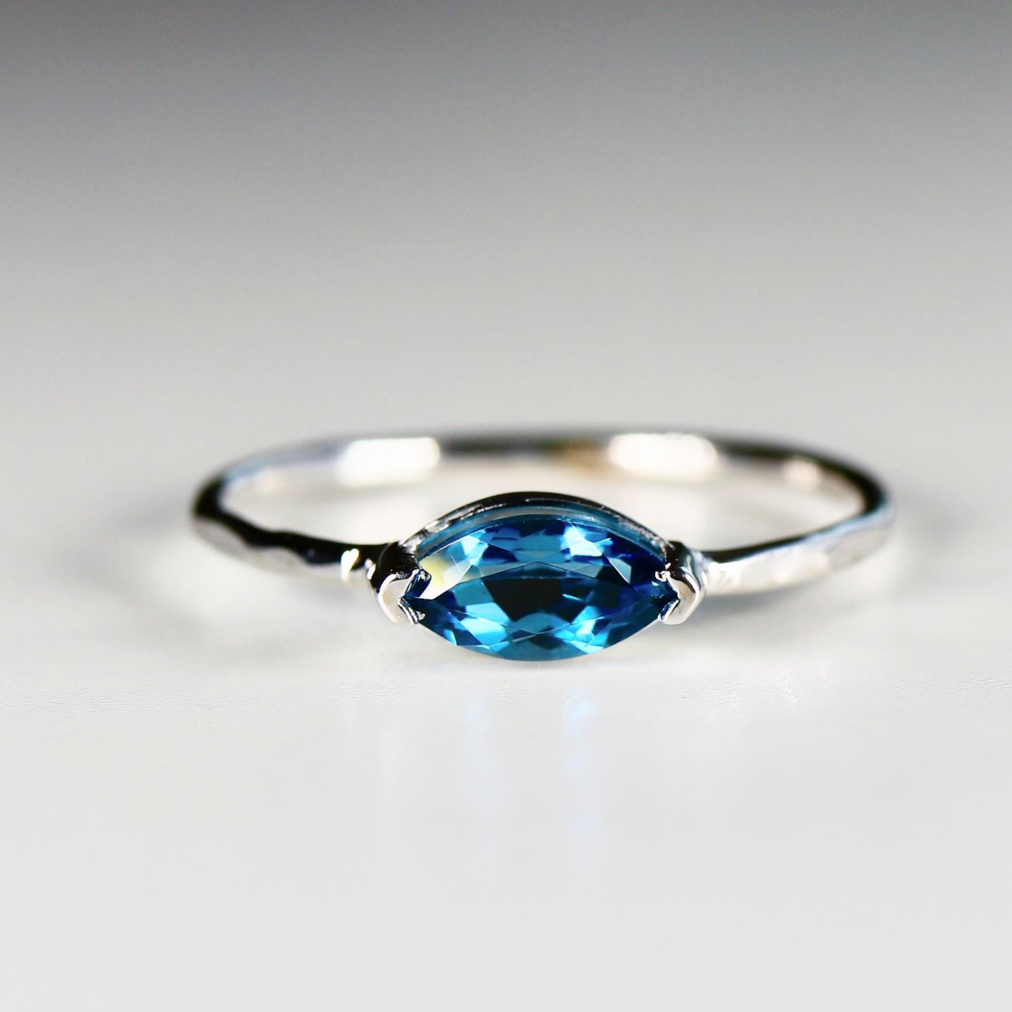 Marquise London Blue Topaz Ring, 14k GoldTopaz Engagement Ring, December Birthstone Jewelry Gift For Her, East West Marquise Gemstone Ring