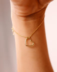 Open Heart Bracelet Gold Vermeil, Minimalist Gold Heart Charm Bracelet For Women, Chain With Heart Bracelet, Gold Vermeil Jewelry