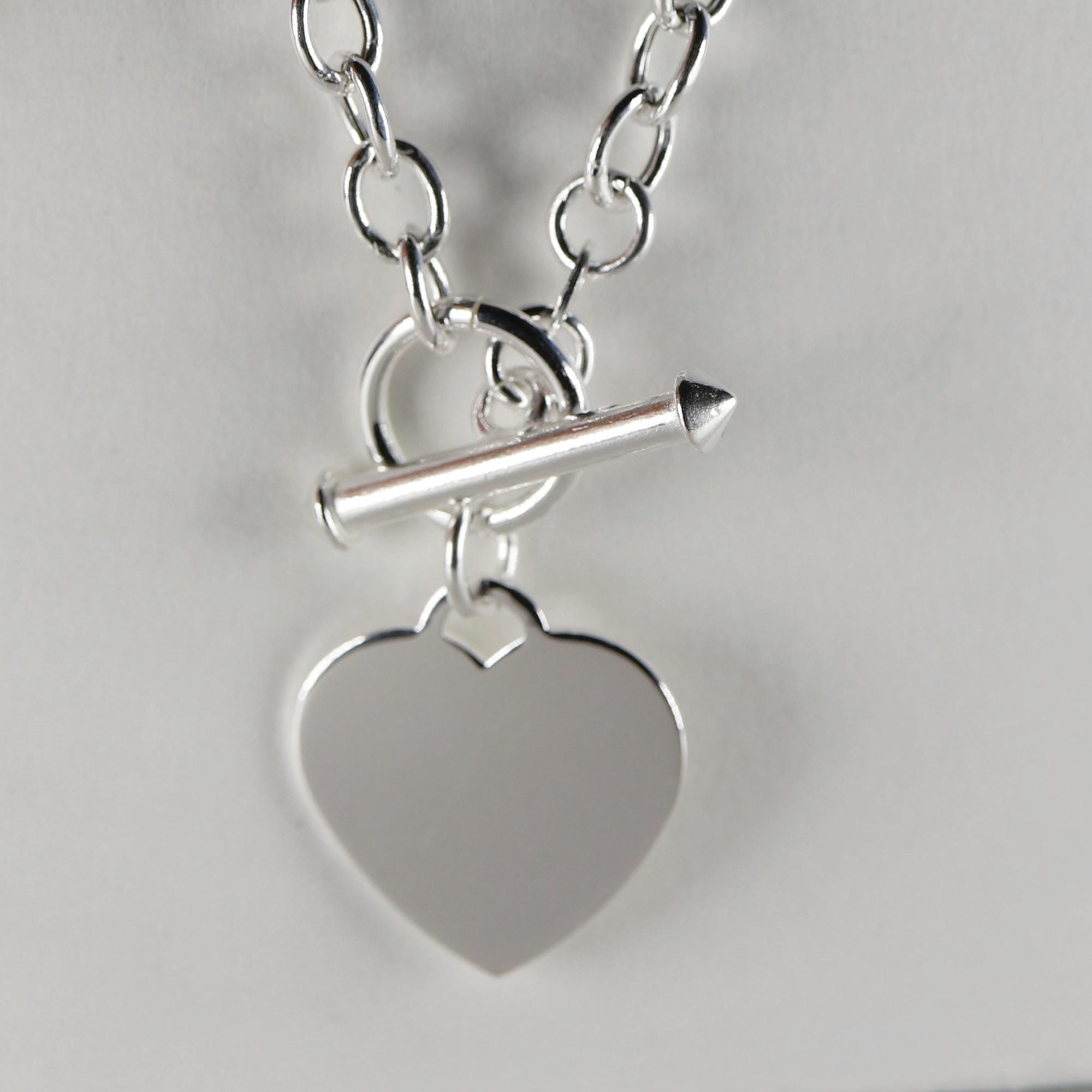 Sterling Silver Engraveable Personalized Heart Necklace, Silver Toggle Heart Pendant Necklace, Gift For Her, Custom Mother's Day Gift