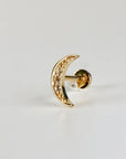 Crescent Moon Flat Back Earrings 14k Solid Gold, Internally Threaded Flat Back Tragus Earrings, Celestial Gold Earrings Mother's Day Gift
