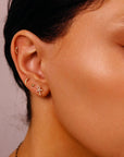 Crescent Moon Flat Back Earrings 14k Solid Gold, Internally Threaded Flat Back Tragus Earrings, Celestial Gold Earrings Mother's Day Gift