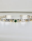 Emerald Cuff Bracelet, Silver Cuff Bracelet, Silver Gemstone Bracelet with Gold Balls, May Birthstone Jewelry, Mixed Metal Jewelry