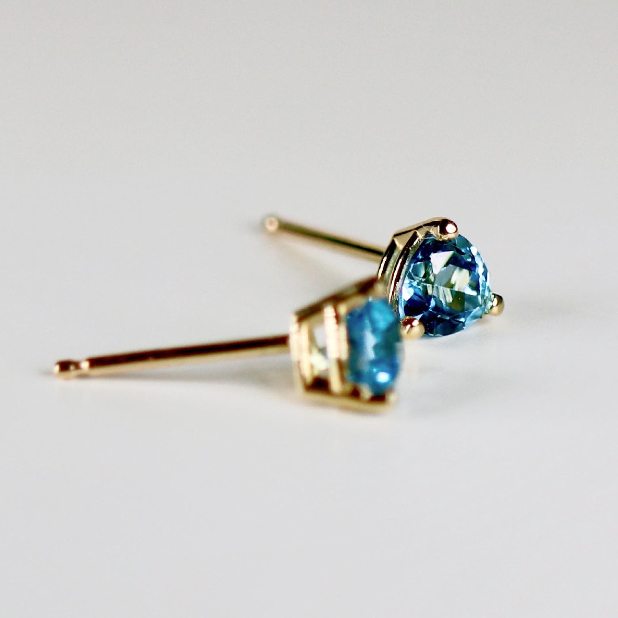 5mm Blue Topaz Earrings 14k Gold, Handmade Trillion Cut Blue Topaz Stud Earrings, November Birthstone Earrings, Jewelry Gift For Her