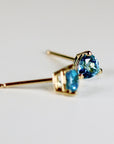 5mm Blue Topaz Earrings 14k Gold, Handmade Trillion Cut Blue Topaz Stud Earrings