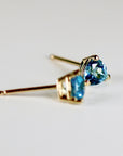5mm Blue Topaz Earrings 14k Gold, Handmade Trillion Cut Blue Topaz Stud Earrings