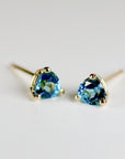 5mm Blue Topaz Earrings 14k Gold, Handmade Trillion Cut Blue Topaz Stud Earrings