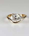 2 ct. Pear Moissanite Floating Ring 14k Gold, East West Unique Sideway Pear Moissanite Ring, Gift For Her