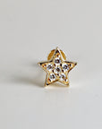 Cz Star Earrings 14k Solid Gold, Internally Threaded Flat Back Earrings, Celestial Earrings Studs, Tragus Stud, Jewelry Gift for Mom