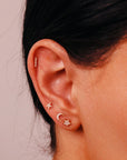 Cz Mini Star Earring 14k Solid Gold, Internally Threaded Flat Back Cartilage Earring