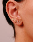 3 Marquise Crown Earrings 14k Solid Gold, Marquise Curved Flat Back Earrings, Crown Studs, Tragus Earring, Gift for Mom