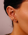 3 Marquise Crown Earrings 14k Solid Gold, Marquise Curved Flat Back Earrings, Crown Studs, Tragus Earring, Gift for Mom