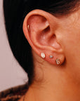 Marquise CZ Simulated Diamond Bezel Earring 14k Solid Gold, Flat Back Internally Threaded Earring