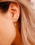 Pear CZ Bezel Set Flat Back Earrings 14k Solid Gold (single or pair)