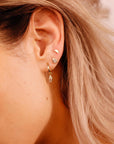 Pear CZ Bezel Set Flat Back Earrings 14k Solid Gold (single or pair)