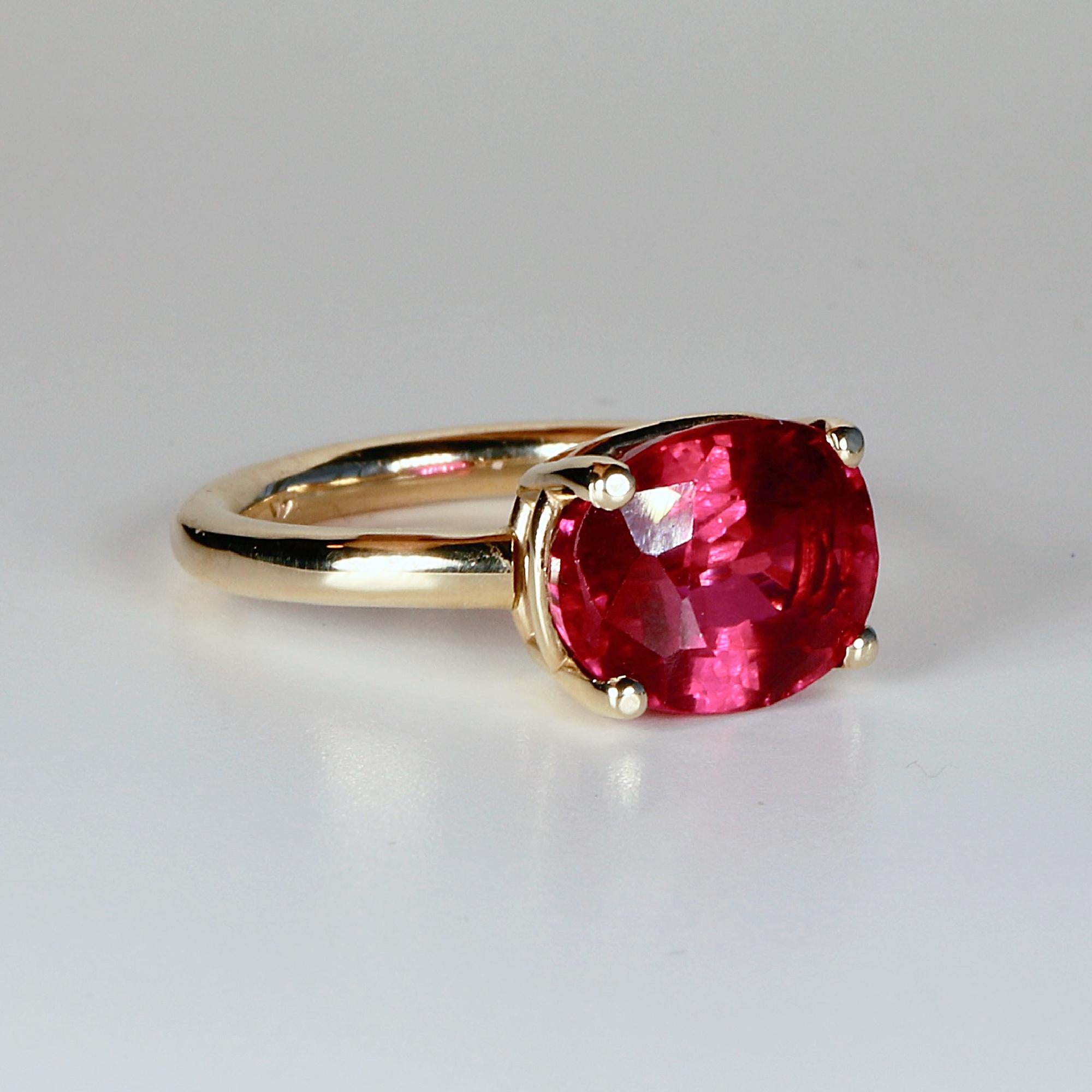 5.2 ct Weight Cushion Cut Lab Grown Ruby Ring 14k Gold, East West Ruby Ring, Minimalist Solitaire Ring, Thick Band Ring, Anniversary Gift