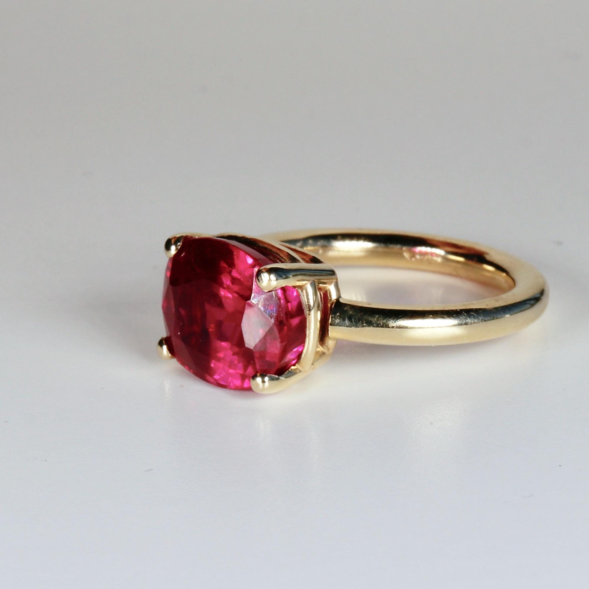 5.2 ct Weight Cushion Cut Lab Grown Ruby Ring 14k Gold, East West Ruby Ring, Minimalist Solitaire Ring, Thick Band Ring, Anniversary Gift