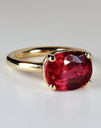 5.2 ct Weight Cushion Cut Lab Grown Ruby Ring 14k Gold, East West Ruby Ring, Minimalist Solitaire Ring, Thick Band Ring, Anniversary Gift