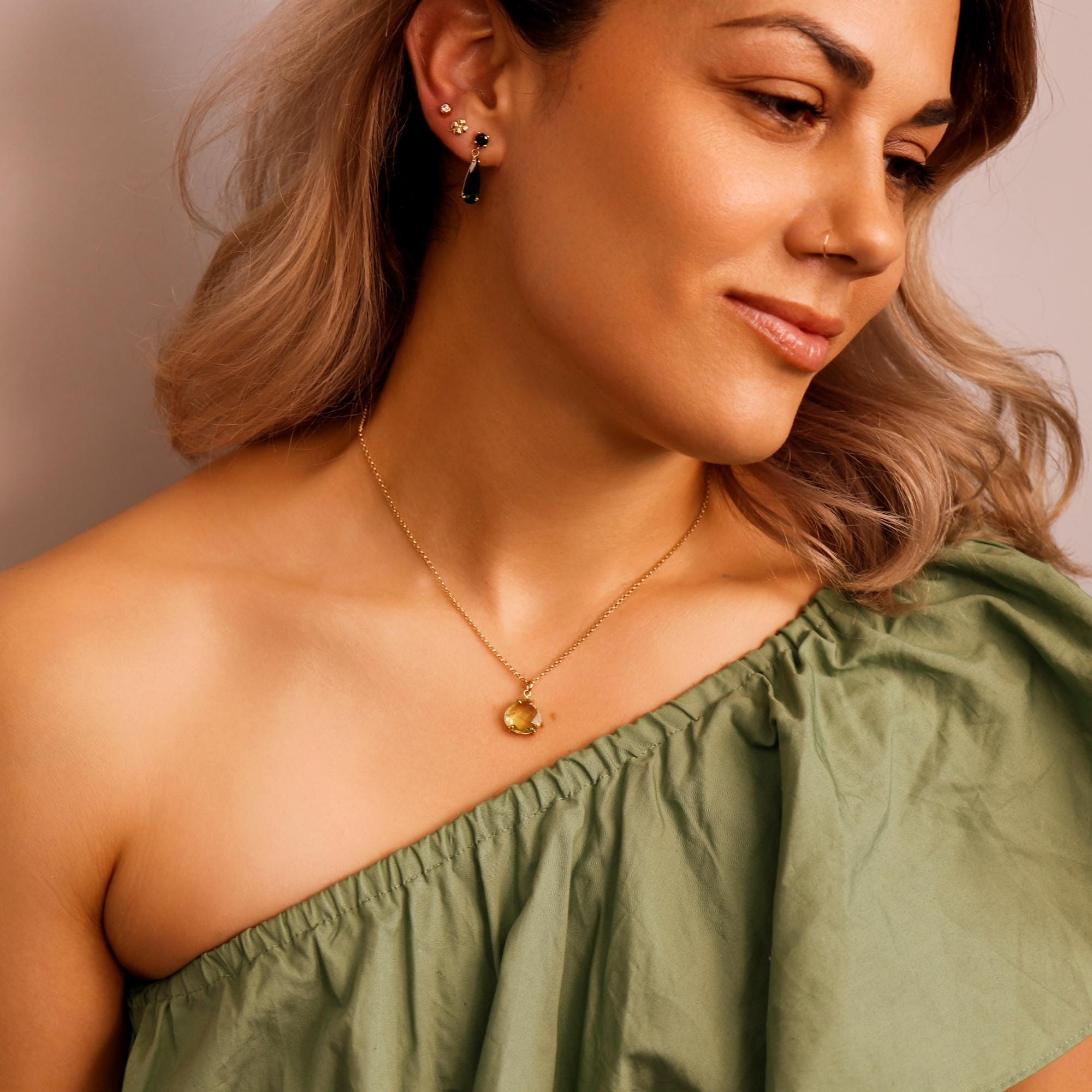 Lemon Topaz Necklace 14k Solid Gold, Minimalist Rose Cut Yellow Lemon Topaz Pendant Necklace, Mother's Day Gift for New Mom