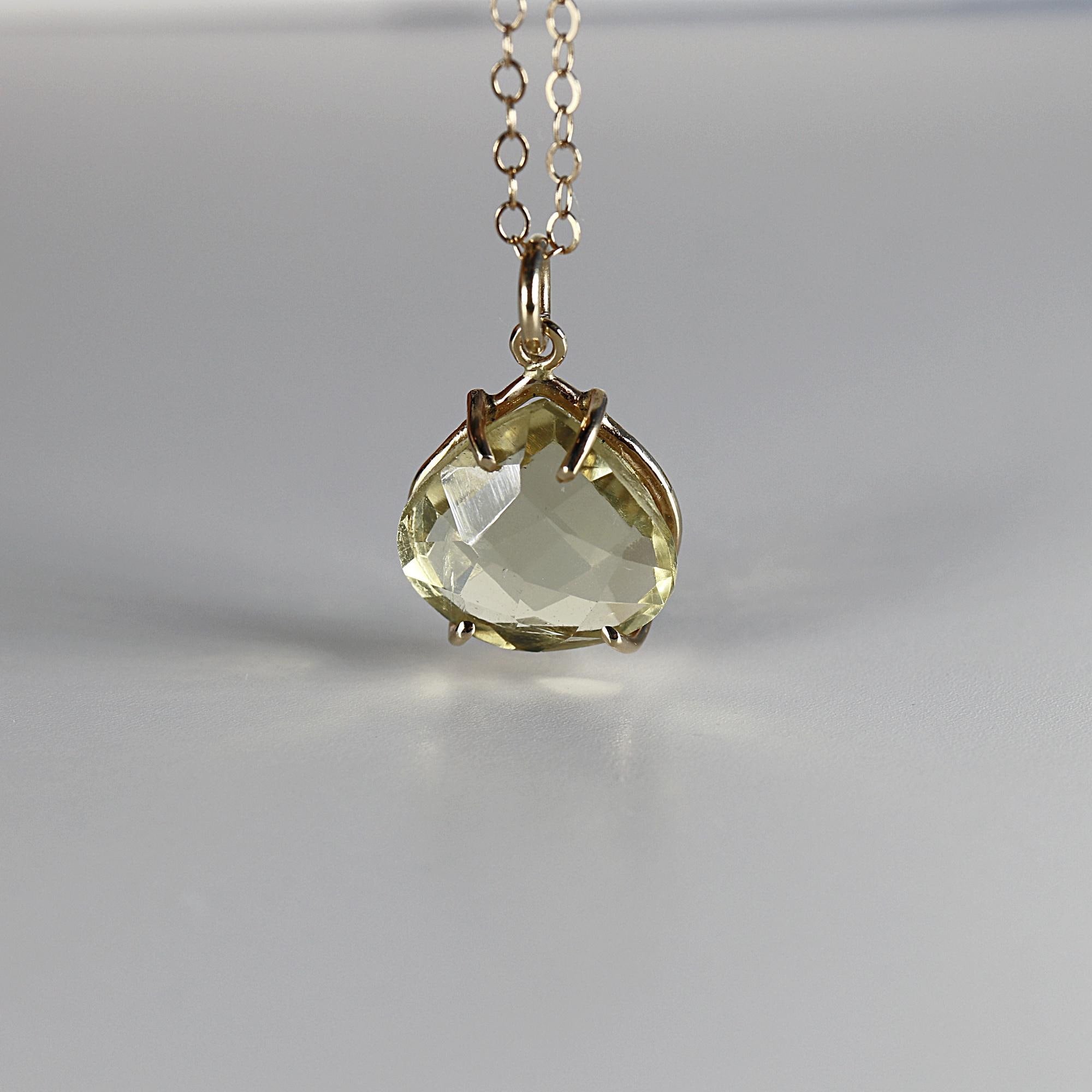 Lemon Topaz Necklace 14k Solid Gold, Minimalist Rose Cut Yellow Lemon Topaz Pendant Necklace, Mother's Day Gift for New Mom