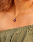 Large Amethyst Pendant Necklace 14k Solid Gold February Birthstone Minimalist Oval Amethyst Pendant Necklace, Mother's Day Gift for New Mom
