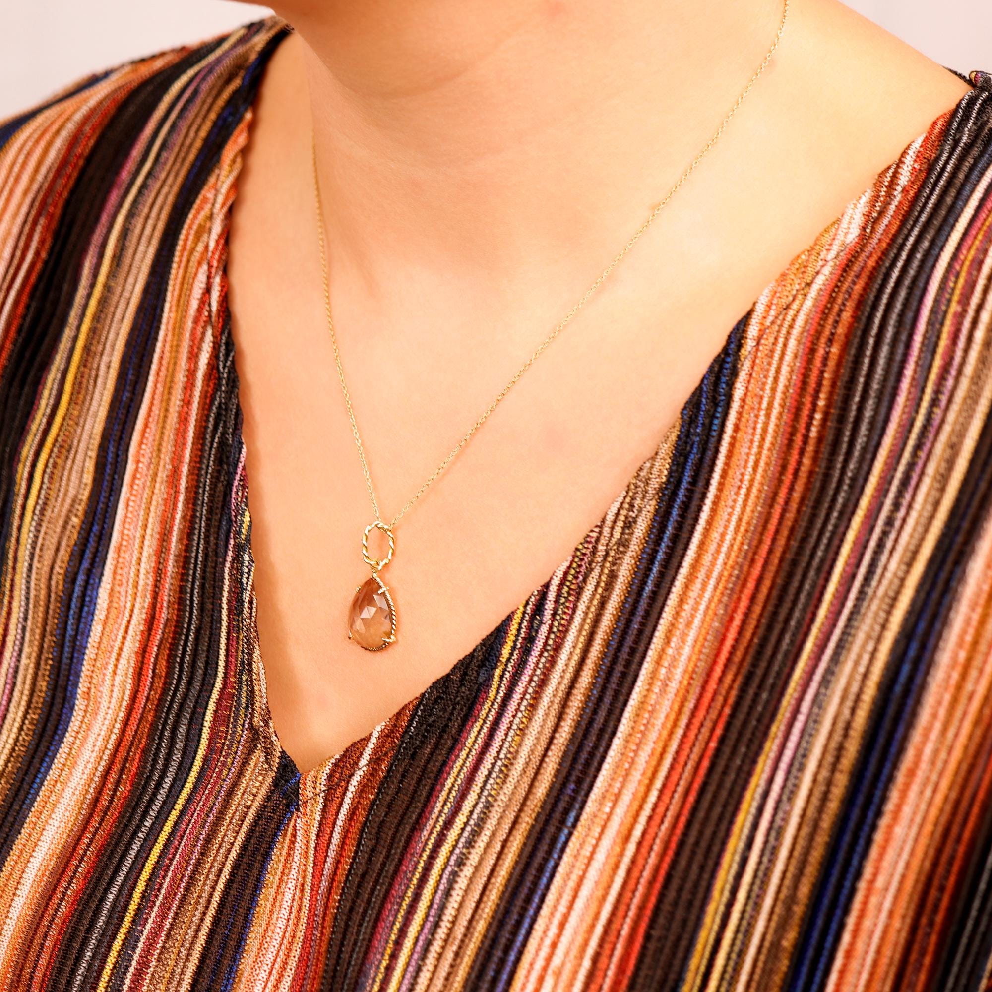 Drop Smokey Quartz Pendant Necklace 14k Solid Gold, Minimalist Pear Smoky Quartz Charm Pendant Necklace, Mother's Day Gift for New Mom