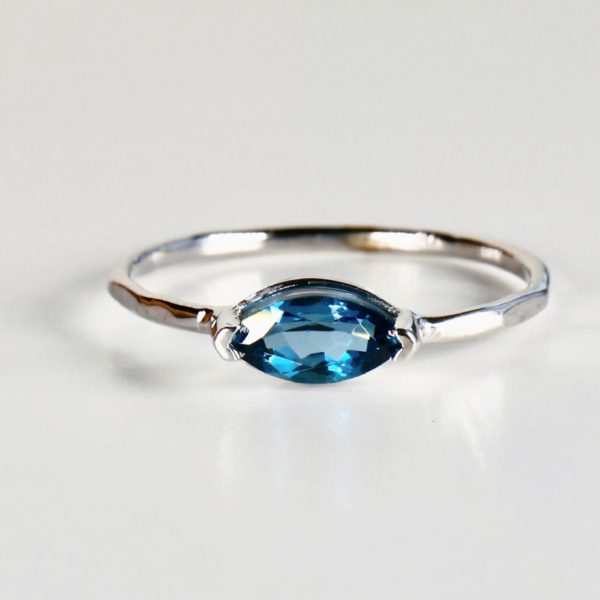 Marquise London Blue Topaz Ring, 14k GoldTopaz Engagement Ring, December Birthstone Jewelry Gift For Her, East West Marquise Gemstone Ring