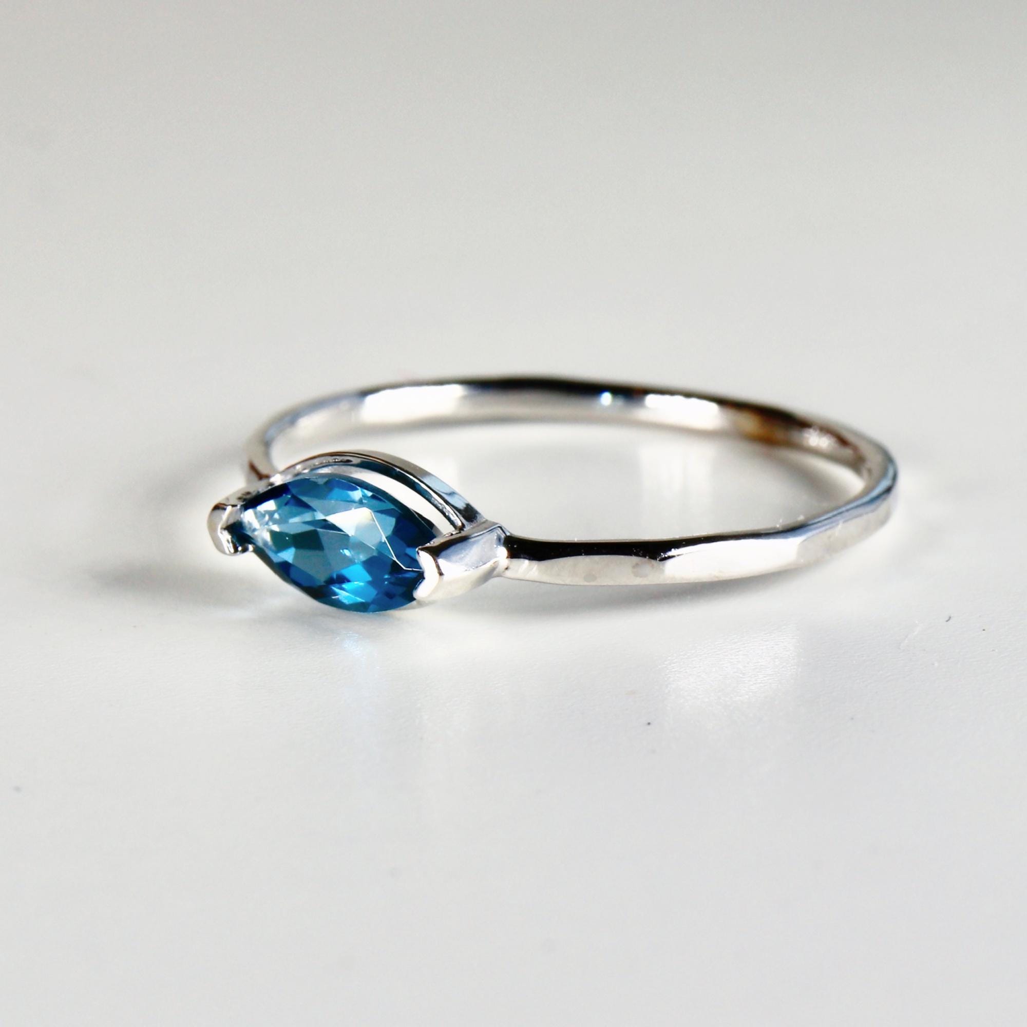 Marquise London Blue Topaz Ring, 14k GoldTopaz Engagement Ring, December Birthstone Jewelry Gift For Her, East West Marquise Gemstone Ring