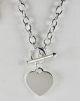 Sterling Silver Engraveable Personalized Heart Necklace, Silver Toggle Heart Pendant Necklace, Gift For Her, Custom Mother's Day Gift