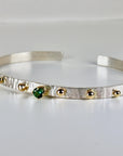 Emerald Cuff Bracelet, Silver Cuff Bracelet, Silver Gemstone Bracelet with Gold Balls, May Birthstone Jewelry, Mixed Metal Jewelry