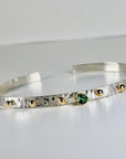Emerald Cuff Bracelet, Silver Cuff Bracelet, Silver Gemstone Bracelet with Gold Balls, May Birthstone Jewelry, Mixed Metal Jewelry