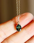 Green Tourmaline Necklace 14k Solid Gold with Diamond Bail, Genuine Tourmaline Pendant Necklace, October Birthstone Jewelry Gift For Her