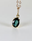 Green Tourmaline Necklace 14k Solid Gold with Diamond Bail, Genuine Tourmaline Pendant Necklace, October Birthstone Jewelry Gift For Her