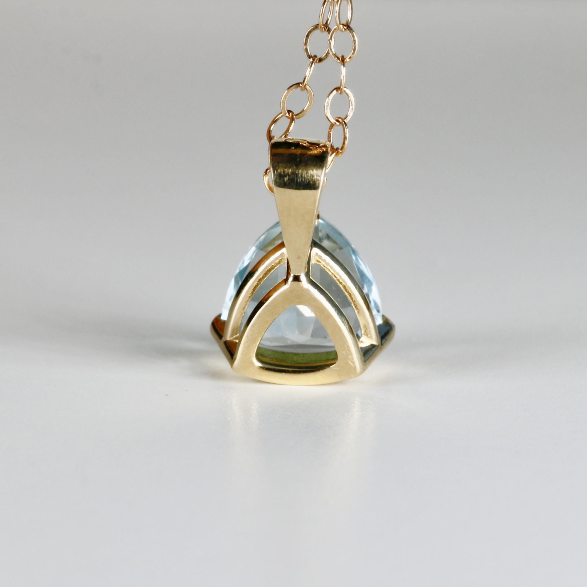 Trillion Aquamarine Necklace 14k Solid Gold, Aquamarine Pendant Necklace, March Birthstone Necklace, Gift for New Mom, Bridal Jewelry