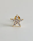 Cz Star Earrings 14k Solid Gold, Internally Threaded Flat Back Earrings, Celestial Earrings Studs, Tragus Stud, Jewelry Gift for Mom