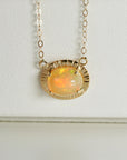 Halo Opal Necklace 14k Solid Gold, Genuine Fire Opal Pendant Necklace, October Birthstone Jewelry, Gift For Her