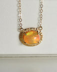 Halo Opal Necklace 14k Solid Gold, Genuine Fire Opal Pendant Necklace, October Birthstone Jewelry, Gift For Her