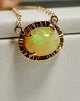 Halo Opal Necklace 14k Solid Gold, Genuine Fire Opal Pendant Necklace, October Birthstone Jewelry, Gift For Her