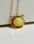 Halo Opal Necklace 14k Solid Gold, Genuine Fire Opal Pendant Necklace, October Birthstone Jewelry, Gift For Her