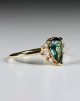 Pear Tourmaline with Diamond Engagement Ring 14k Solid Gold, Green Tourmaline Ring with Diamonds, Handmade Jewelry, Gemstone Anniversary
