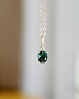 Green Tourmaline Necklace 14k Solid Gold with Diamond Bail, Genuine Tourmaline Pendant Necklace, October Birthstone Jewelry Gift For Her