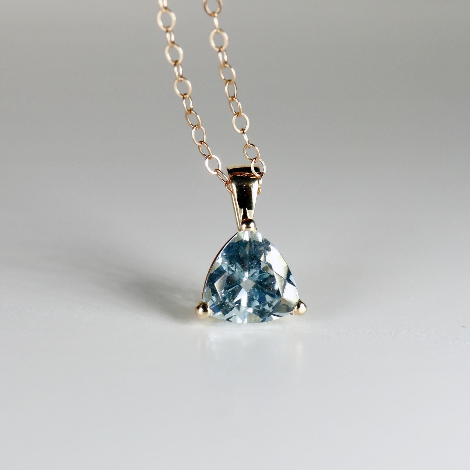 Trillion Aquamarine Necklace 14k Solid Gold, Aquamarine Pendant Necklace, March Birthstone Necklace, Gift for New Mom, Bridal Jewelry