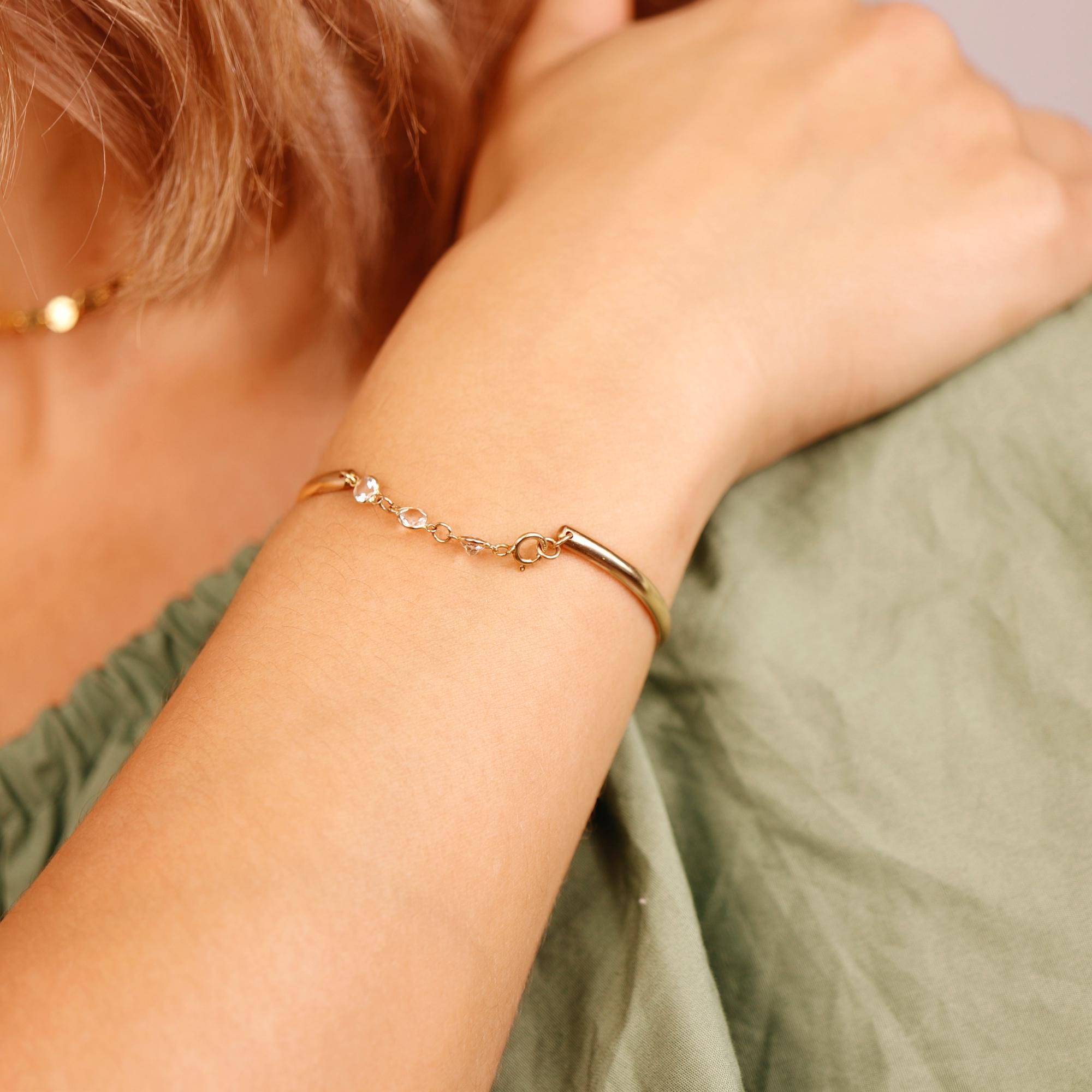 Three Birthstone Bracelet 14k Gold Filled, Personalized Gemstone Bangle Handmade Jewelry, Cuff Bracelet Birthday Gift, Gift for Bridesmaids