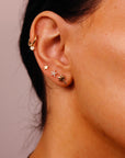 Cz Star Earrings 14k Solid Gold, Internally Threaded Flat Back Earrings, Celestial Earrings Studs, Tragus Stud, Jewelry Gift for Mom