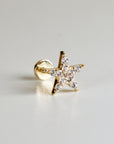 Cz Star Earrings 14k Solid Gold, Internally Threaded Flat Back Earrings, Celestial Earrings Studs, Tragus Stud, Jewelry Gift for Mom